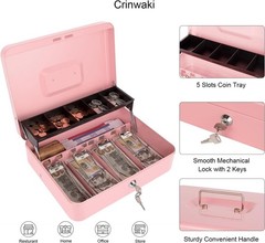 Large Pink Key Lock Cash Box with Organized Compartments – Perfect for Events