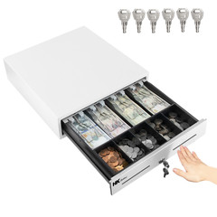 13&Prime; Heavy Duty White Manual Push Open Cash Drawer 4B/5C Till Stainless Steel