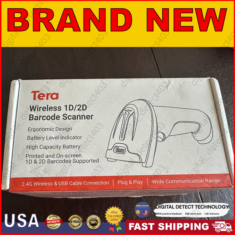 Tera 1D 2D QR Barcode Scanner Wireless and Wired with Battery Level Indicator