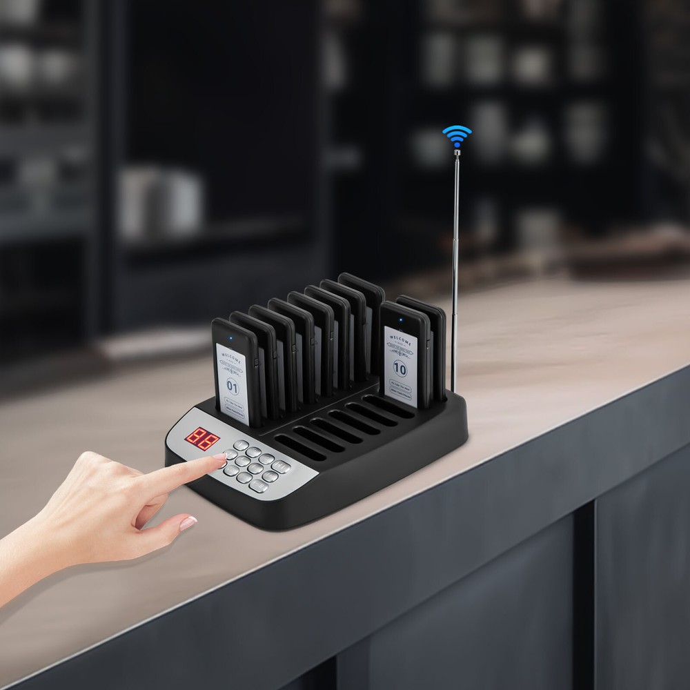 Wireless Restaurant Pager Guest Paging System 10 Beepers Queuing Calling Pagers