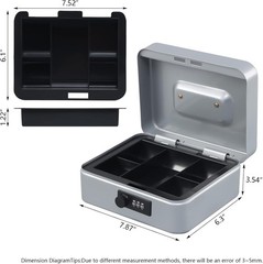 Light Grey Cash Box with Combination Lock – Durable, Portable, 7.87&Prime;x6.3&Prime;