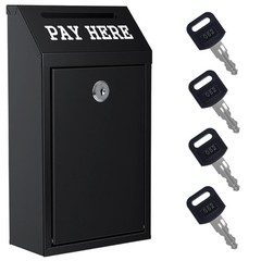 Black 10.24×5.7×2.95 Inch Metal Locking Cash Donation Box Slot Mount 4 Keys