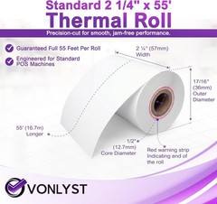 10-Pack Thermal Receipt Paper Rolls 2 1/4&Prime; x 55&prime; for Verifone & Ingenico