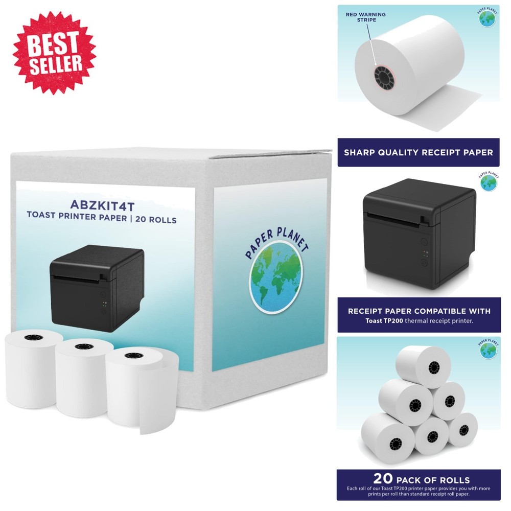 20-Pack Thermal Printer Paper for Toast TP200 | High Clarity & Durability