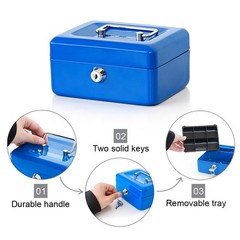 Small Cash Box with Key Lock Portable Metal Money Box with Double Layer & 2 K…