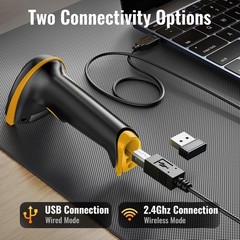 1D Barcode Scanner Wireless USB Wired Handheld Reader Yellow Tera 5100
