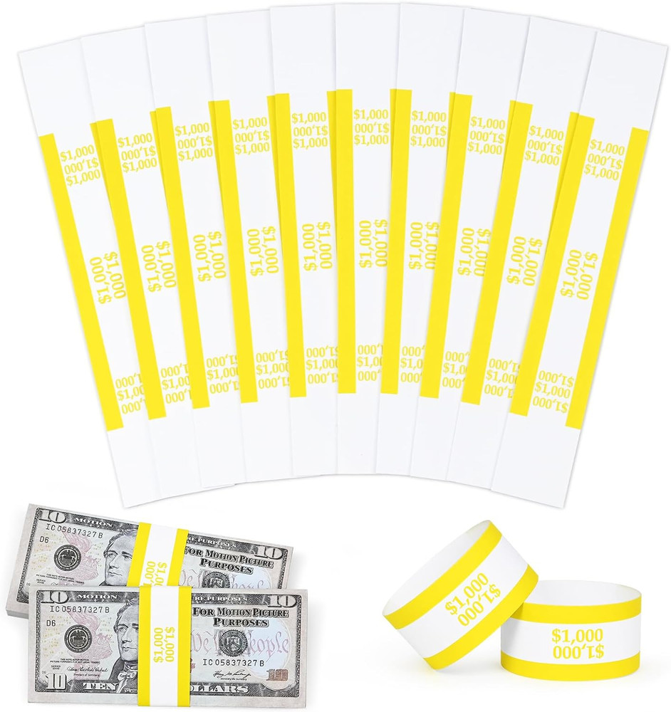 100 Pcs Currency Straps, Self-Adhesive Money Bands | 7.5 x 1.15 Inches, Bill Wra