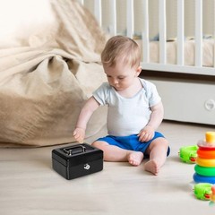 Black Cash Box With Slot For Kids Money Tray Key Lock 6×4 4/5×3 1/5 Inch