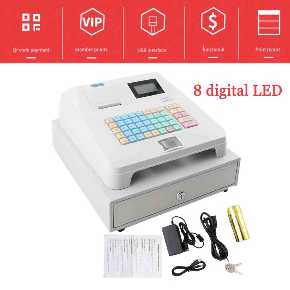 Electronic Cash Register 8 Digital LED Retail/Restaurant POS 48 Keys &Drawer Box