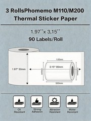 Thermal Label Paper 3 Rolls 1.97&Prime;x3.15&Prime; Self-Adhesive Address Labels, 90/Roll