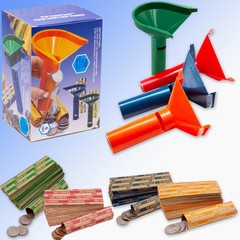 Color-Coded Coin Counting Tube with 150 Assorted Flat Coin Wrappers for Penni…