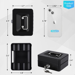 Mini Cash Box with Slot Small Cash Box with Money Tray and Key Lock, Metal Lock