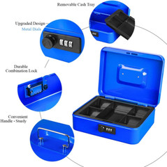 Jssmst Large Cash Box with Combination Lock â€“ Durable Metal Cash Box with Tray