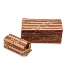 100 Half Dollar Coin Wrappers Flat Striped Kraft Paper Money Rolls Brown $10