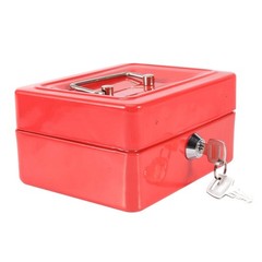 Mini Portable Steel Cash Box with Key Lock Security Money Safe with 2 Keys Red
