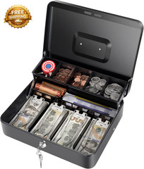 Cash Box with Money Tray and Key Lock, Saving Lock Box with Money Tray Storage