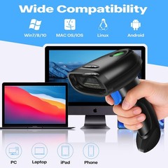 PecuMecu Bluetooth 1D&2D Barcode Scanner, 3-in-1 Bluetooth & USB Wired & 2.4G Wi