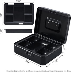 Large Cash Box with Combination Lock Money Safe & Removable Tray 9.84×7.87