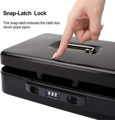 Stylish 11.8&Prime; x 9.5&Prime; Black Cash Box with Sliding Lid – Scratch Resistant Design
