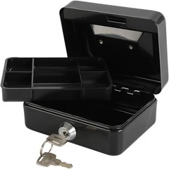 Black Mini Cash Box with Key Lock – Durable Steel Money Box for Secure Storage