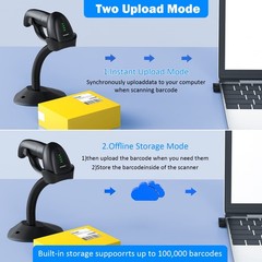 Symcode Bluetooth 2D Black, Barcode Scanner with Auto-Sensing Stand