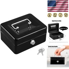Small Metal Safe Cash Box with Key: Perfect for Organizing Cash and Receipts
