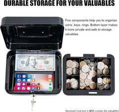 Compact Black Cash Box with Removable Money Tray – Secure and Portable 7.87&Prime;