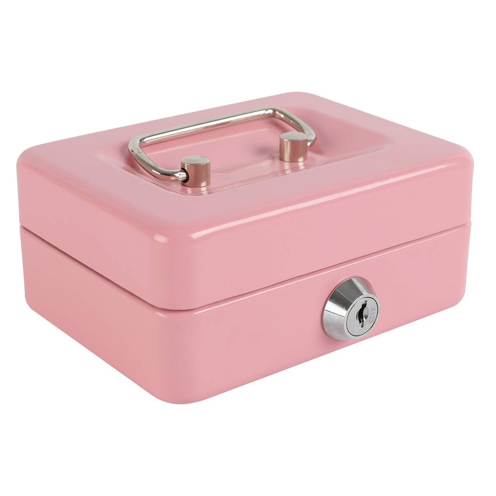 Locking Steel Mini Cash Box with Removable Coin Tray and Key Lock for Kids 4….