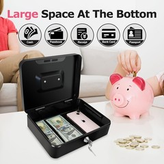 10 Inch Cash Box With Money Tray Metal Safe Lock Box Storage 10.03×7.79 Inch