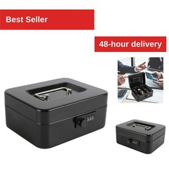 Steel Cash Box Safe with Combination Lock, Removable Coin Tray, Black