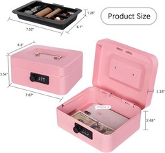 Compact Pink Cash Box with Combination Lock – Perfect for Secure Cash Storage