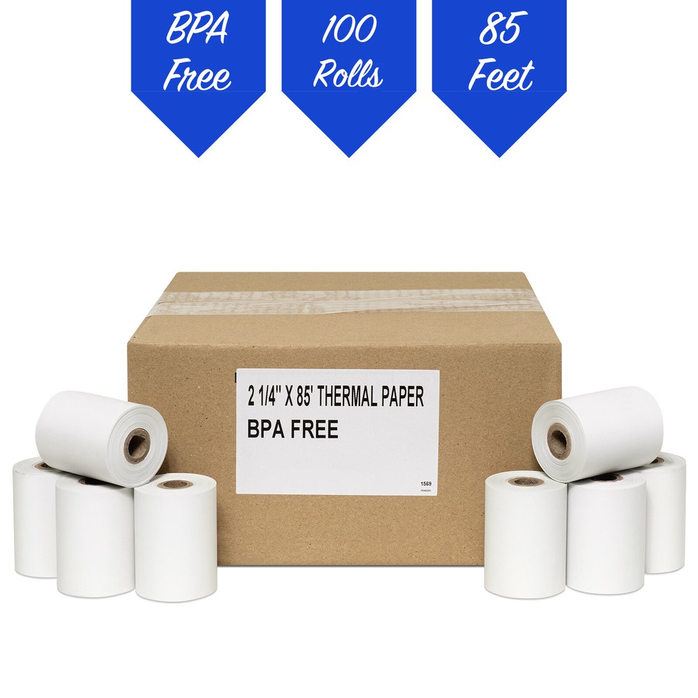 (100 Rolls) 2 1/4 x 85&prime; Thermal Paper Credit Card & Cash Register Tape