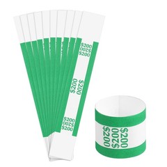 Pack of 200 Money Band Bundles, Self-Adhesive Bill Wrappers, 7.6&Prime;x1.18&Prime; Green