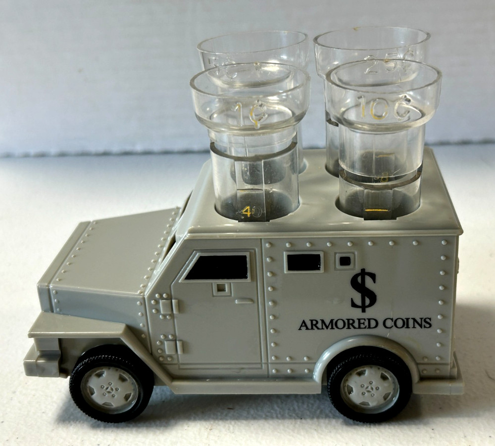 Vintage Toy Armored Coins Cash Truck Coin Sorter, 1, 5, 10, & 25 Cents
