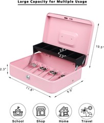 xydled Cash Box with Money Tray and Key Lock,Tiered, Cantilever Design,4 Bill /