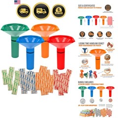 Coin Storage Tubes and Wrappers Set 4 Colors for Coins Count and Organize