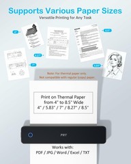PRT Inkless Portable Printer, Wireless Thermal Printer for Travel Support 8.5…
