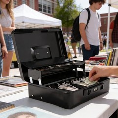 Stylish 11.8&Prime; x 9.5&Prime; Black Cash Box with Sliding Lid – Scratch Resistant Design