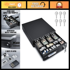 13&Prime; Auto Open Cash Register Drawer – Heavy Duty, 6 Keys, 4 Bills, 8 Coins, POS T