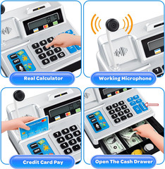 Calculator Cash Register – 103 Pcs Toy Cash Register, Store Set with Microphone