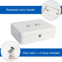 Lovndi Large Cash Box with Money Tray and Lock, Metal White key lock