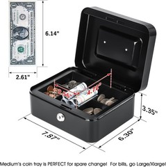 Medium Cash Box with Removable Money Tray, Key Lock Metal Storage Box with 2 …