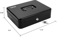 Large Cash Box with Money Tray and Lock, Metal Money Box for Cash, Lockbox 11.8