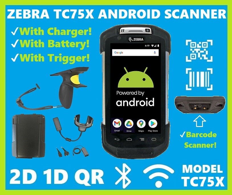 Zebra TC75x Android Barcode Scanner 2D/1D, TC75EK, Battery, Charger, Trigger!⭐🔥