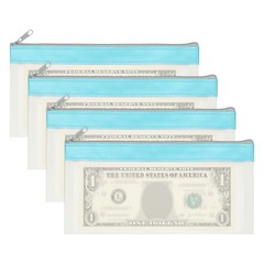 8.5×4 Inch Money Bags with Zipper, 4Pcs Clear Cash Pouch, Blue