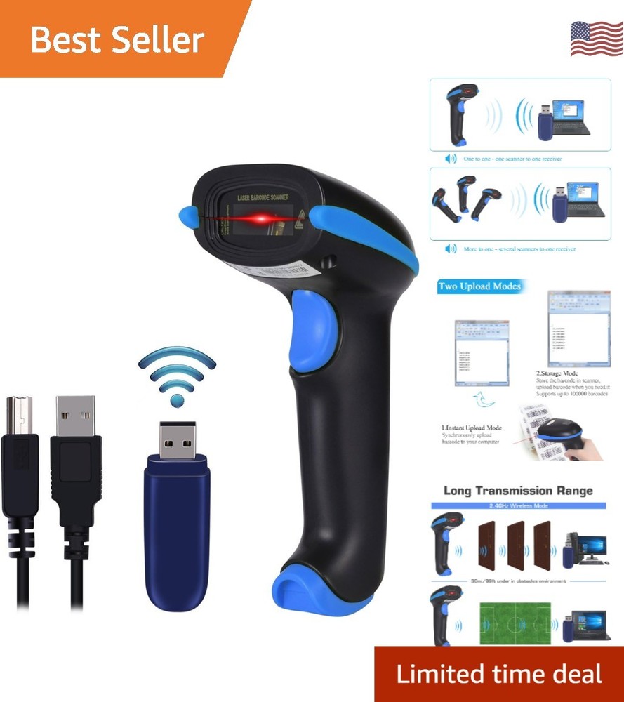 2.4G Wireless Barcode Scanner – 1D Handheld Cordless Barcode Reader for Retai…