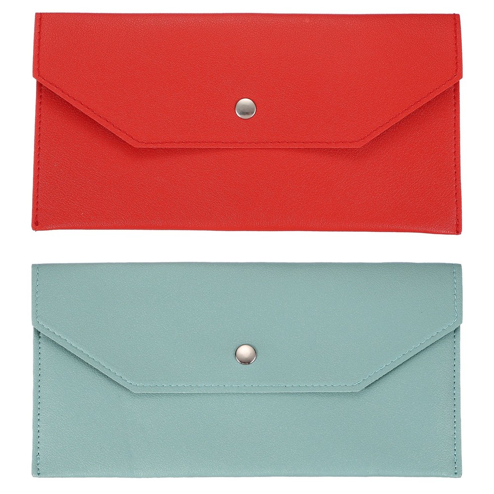 2Pcs PU Leather Envelope Wallet Money for Women Men,Red/Light Blue