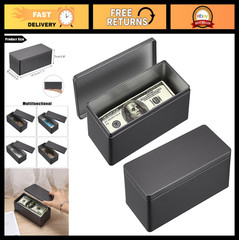 2 Pack Black Metal Cash Box – Rectangular Money Organizer with Lid for Coins, Bi