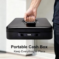 Cash Box with Sliding Coin Lid and Snap Latch Combination Lock – Portable Cas…