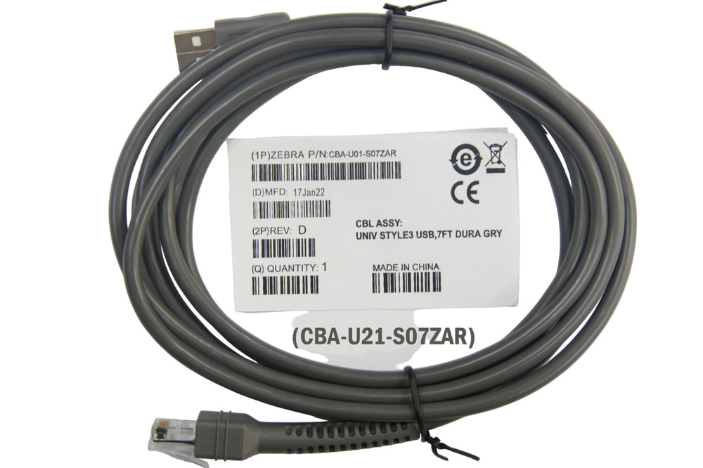 Zebra CBA-U21-S07ZAR 7&prime; USB Cable – Shielded A Connector for Barcode Scanner